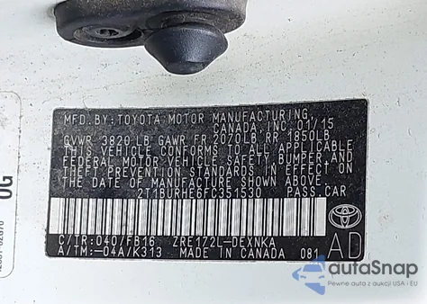 2015 Toyota Corolla L/Le/Le Pls/Prm/S/S Pls from USA, damaged, VIN 2T1BURHE6FC351530